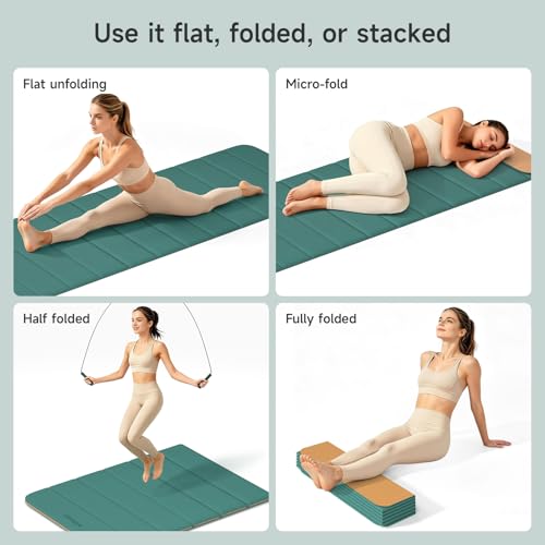 12-Fold POE Yoga Mat 75x26x0.4 Inches – Non-Slip, Compact & Workout-Friendly for Yoga, Pilates, Strength Training & Meditation - color: Green+Orange