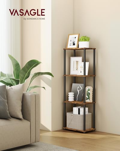 VASAGLE 4-Tier Shelf, Storage Shelves, Bookcase with Shelves, Living Room - color: Rustic Brown + Ink Black, size: 4 Tiers (15"W)