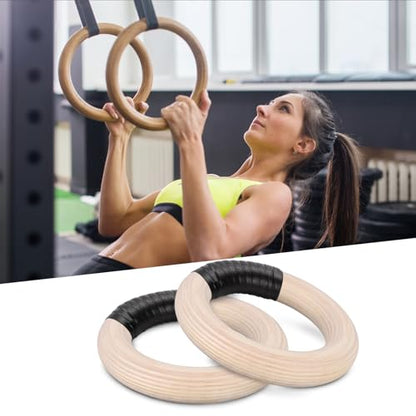 2Pcs Gymnastics Rings Wooden Gym Ring 1500Lbs, Non-Slip Gymnastics Ring, Pull Up Workout Rings, Wood Gymnastics Ring GYM Ring For Kids, Adult, Home, Gym, Exercise, Training (25mm 19cm)