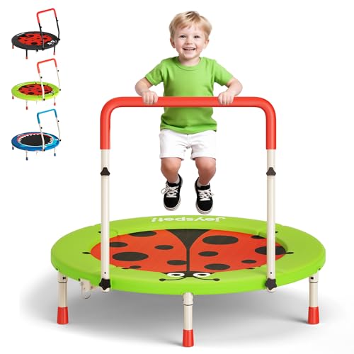 Premium 3FT Foldable Toddler Trampoline for Kids Ages 3-6, 36 Inch ASTM Certified Mini Trampoline with Adjustable Handle, 100 lbs Capacity, Quiet Elastic Bands, Safe for Indoor Outdoor Use - style: Green