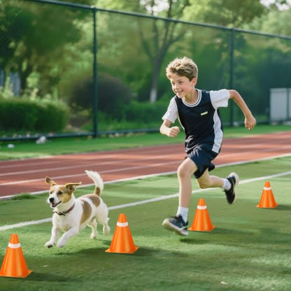 12 Pack 7 Inch Orange and White Cones Versatile Parking Cones,Traffic Cones,Dog Agility Cones,Soccer Cones for Training for Field,Driveway,Event Use