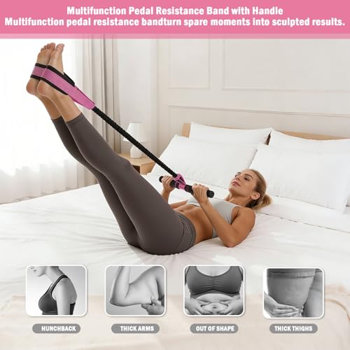 Upgraded Pedal Resistance Band with Handles, Upgraded Latex Exercise Band with Soft Non-Slip Foot Pedals, Full-Body Workout Equipment for Home Gym, Core Training, Pilates, Yoga