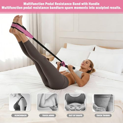 Upgraded Pedal Resistance Band with Handles, Upgraded Latex Exercise Band with Soft Non-Slip Foot Pedals, Full-Body Workout Equipment for Home Gym, Core Training, Pilates, Yoga