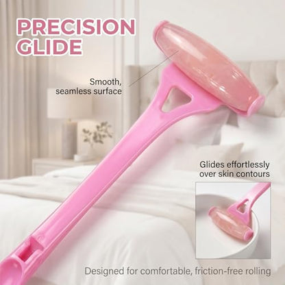 Foldable Manual Leg Massage Rollers, Long Handle Face Leg Muscle Relaxation Massager, Dual Hot & Cold Use Body Roller for Back Neck Facial Muscle Relief, Pink
