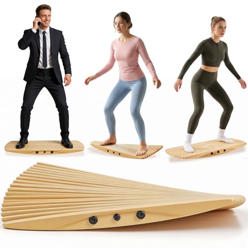 Wooden Balance Board, Non-Slip Wobble Balance Board Trainer for Standing Desk,Core Strength, Surfing, Skateboarding,Rocker Board for Home Gym, Fitness & Indoor Play