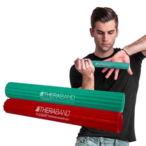 THERABAND FlexBar, Resistance Bars for Tennis Elbow & Grip Strength, Color-Coded Therapy Bars for Tendonitis & Golfer’s Elbow - color: Red/Green, size: 2 Pack