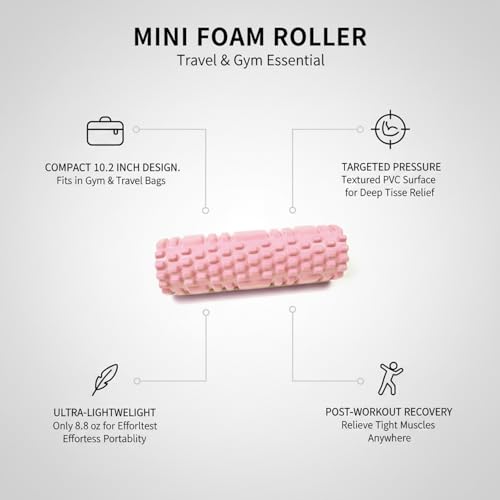 Mini Textured Foam Roller, 10 Inch Portable PVC Roller for Travel, Gym & Yoga, Compact Design (Pink/Blue)
