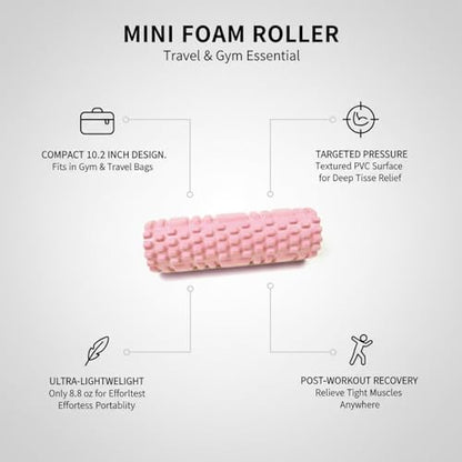 Mini Textured Foam Roller, 10 Inch Portable PVC Roller for Travel, Gym & Yoga, Compact Design (Pink/Blue)