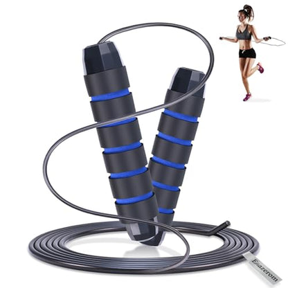 Jump Rope for Women Men Kids, Adjustable Skipping Rope with Ball Bearings, Professional Jumping Rope with Foam Handles, Tangle-Free Rapid Speed Jump Ropes for Fitness Workout Boxing Exercise - color: Blue