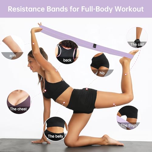 Fabric Resistance Bands - 3-Pack Set, Long Cloth Exercise Bands for Home Workout Strength Training, Yoga & Pilates | with Storage Bag - color: Light Pink, Light Purple, Dark Purple
