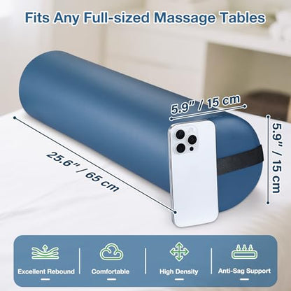 Noverlife Full Round Bolster Pillow, 6" x 26" Massage Bolsters for Under Legs/Neck/Back Pain Relief, Knee Bolster with Strap Handle, Physical Therapy Bolsters for Massage Table Bed Yoga Pillow, Blue