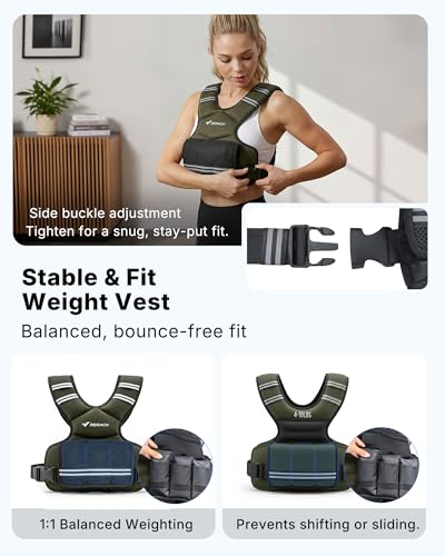 MERACH Weighted Vest for Women, Adjustable Weight Vest with Front Phone Pockets & Iron Sand Bags, Rucking Vest with Reflective Stripe for Strength Training, Walking, Running, Cardio, Home Workout - color: Green