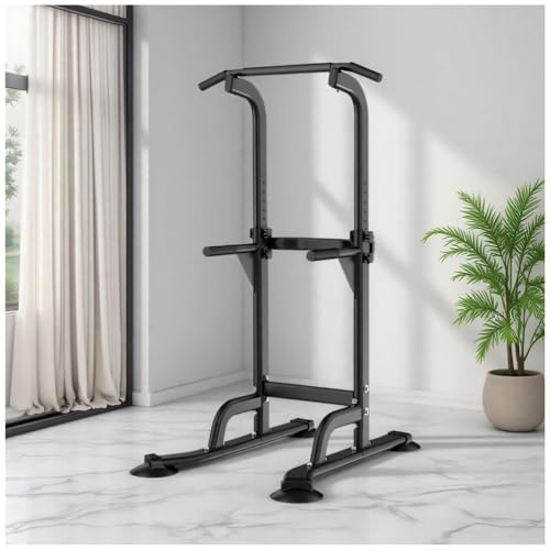 Power Tower Dip Station Pull Up Bar Freestanding Fitness Equipment Pull Up Station Gym Equipment for Home, Load-Bearing 150kg for Home Gym Strength Training,Black