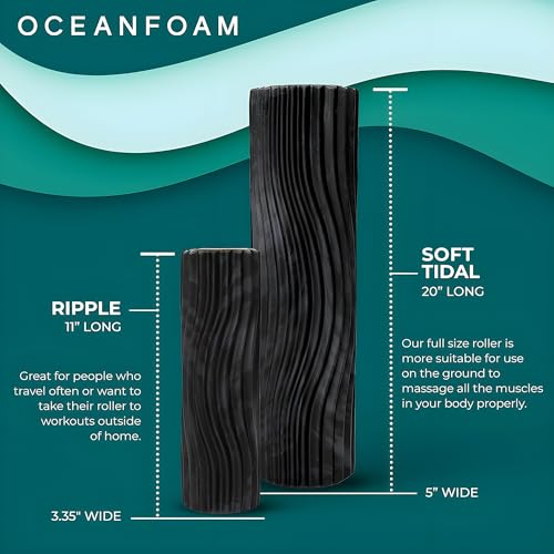 Soft Tidal Roller (Black & Charcoal Marbled) - Low Density Foam Roller for Physical Therapy, Back Pain, Exercise & Stretching - Wave Textured - Yoga & Wellness - Full Size, 20" x 5" - color: Black & Charcoal Marbled