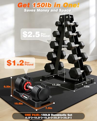 Rendpas Adjustable Dumbbells Set of 2, 5-in-1/10-in-1/16-in-1 Quick-Lock Hand Weights 25/55/80 lbs Pair, Anti-Slip Handle Free Weights Set for Home Gym Strength Training for Men Women