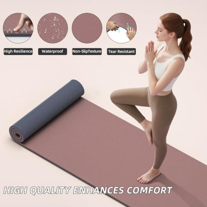 ILILI 10mm Extra Thick, TPE Yoga Mat, 76×28 Inch Extra Long, Carrying Strap - color: Dark Pink+Dark Grey