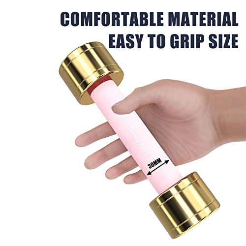 TECHNOAGE Round Dumbbell Sets with Steel Handle, Odorless Neoprene rubber Handle Cover - color: Pink-6PC