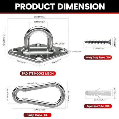 sprookber 304 Stainless Steel Pad Eye Snap Hook, M6 Ceiling Hook 800Lb,8Pcs - size: 2.3 inch, style: Rhombus
