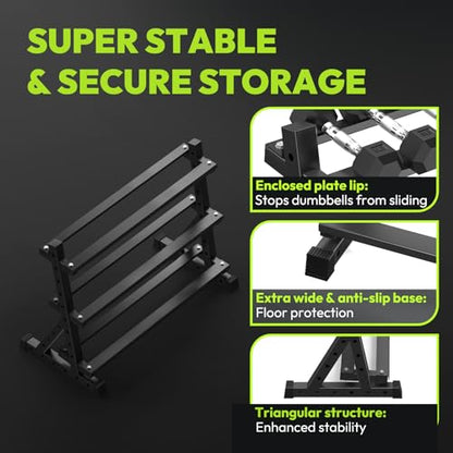 HANDBODE 3-Tier Dumbbell Rack Stand, 1000LB Capacity Storage Rack, Weight Rack for Dumbbells, Kettlebell, 390–700 lb Rubber Coated Fixed Weight Sets, Home Gym Strength Training Equipment - color: 3-Tier Dumbbell Rack