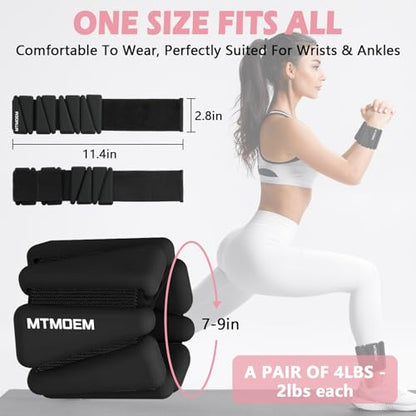 Ankle Weights for Women & Men, Adjustable Wrist & Ankle Weights 2 LB Each for Beginner & Pro, Soft Silicone Weighted Bangle for Walking, Pilates, Yoga, Running, Swimming, Arm & Leg Workouts (Set of 2)