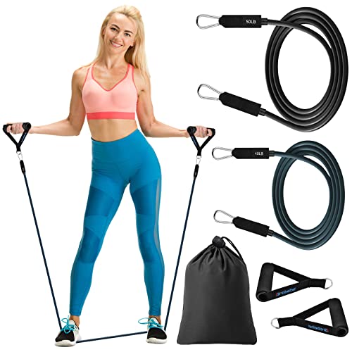 Brebebe Door Anchor Strap for Resistance Bands Exercises, Multi Point Anchor Gym Attachment for Home Fitness, Portable Door Band Resistance Workout Equipment, Easy to Install, Punch-Free, Nail-Free - style: Bands+Handles (40+50 LBS)