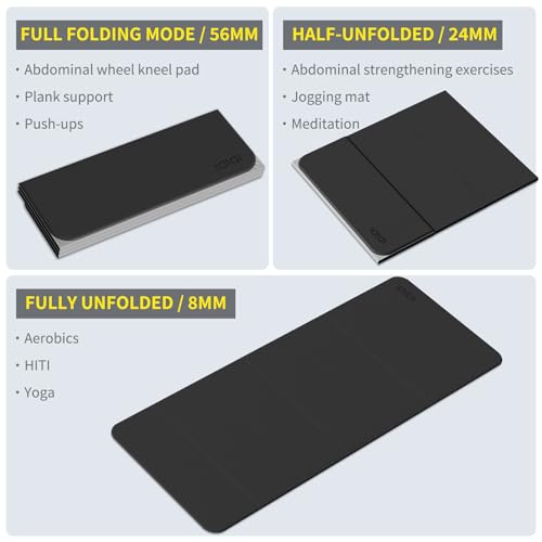 Foldable Extra Large Yoga Mat 74"×31.5", 8mm Double-Sided Non Slip Lightweight Fitness Mat for Man & Woman, Portable for Home Studio & Travel - color: Black+Gray