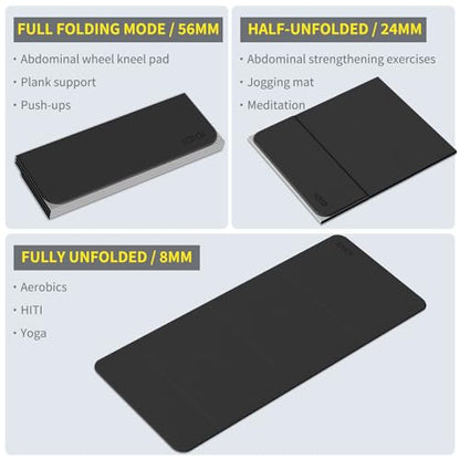 Foldable Extra Large Yoga Mat 74"×31.5", 8mm Double-Sided Non Slip Lightweight Fitness Mat for Man & Woman, Portable for Home Studio & Travel - color: Black+Gray