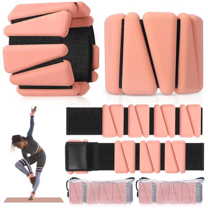 Wrist and Ankle Weights for Women Men Set of 4(1 lb Each) adjustable Arm Leg Silicone Weighted Wristbands Bracelets for Pilates Yoga Gym Workout Running Walking Strength Training(Orange)