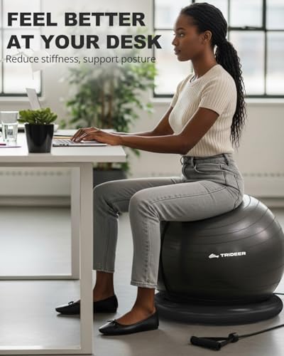Trideer Exercise Ball Chair with Bands, Stability Ball for Office & Fitness - color: Black, size: L(23-26inchs/58-65cm)