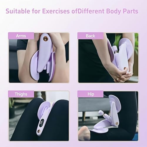 Upgraded Purple Inner Thigh Exerciser with LED Display, 0-70lb Adjustable Inner Thigh Exerciser, Pelvic Floor Muscle Trainer, 360°Hip Trainer for Women Postpartum Recovery