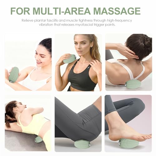 Silicone Vibrating Massage Ball with Rolling Head, 3-Speed Myofascial Massage Roller for Plantar Fasciitis Relief, Hip & Psoas Release, Trigger Point Therapy for Neck, Back, Foot (Green) - color: Green