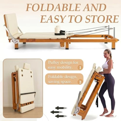 Foldable Pilates Reformer –90% Pre-Assembled Home Gym Women Men Workouts Bundle, Dual Resistance System (Springs + Latex), Jumpboard & Adjustable Foot Bar for All Levels - size: 88"L × 21.3"W × 11"H