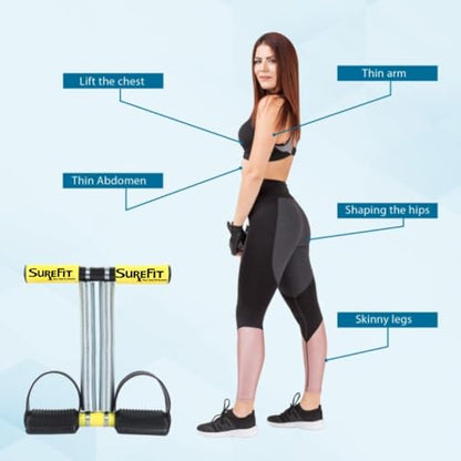 SUREFIT Double Spring Tummy Trimmer with Resistance Tube - Heavy Duty Full Body Workout Abdominal Exerciser-Standard Size - color: EXERCISE-KIT