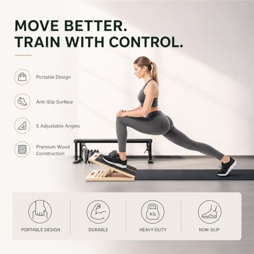 in Motion - Adjustable Slant Board for Calf Stretching - Portable 5-Angle Stretch & Mobility Board for Strength Training - for Calf Raises, Foot Strengthening & Incline Squat Wedge Exercises