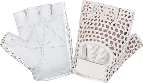 MESH Leather Fingerless Weight Lifting Exercise Gym Wheelchair Gloves White W 1061 - size: X-Small