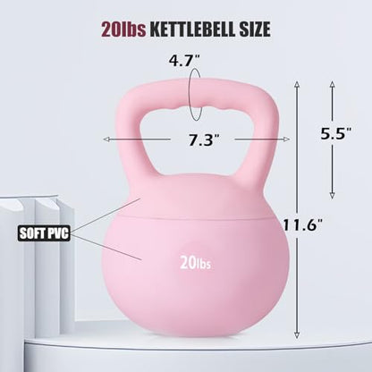 SogesPower Soft Kettlebells, Iron Sand Filled Strength Training Weights, Shock-Proof with Wide-Grip Handle, Fitness Kettlebells for Home Gym - color: 20LBS-Pink