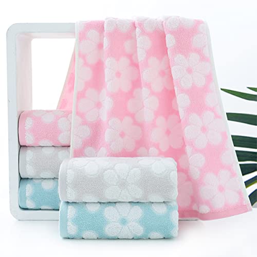 Hand Towels Set of 4 Floral Pattern 100% Cotton Soft Absorbent Decorative Towel for Bathroom (Pink)