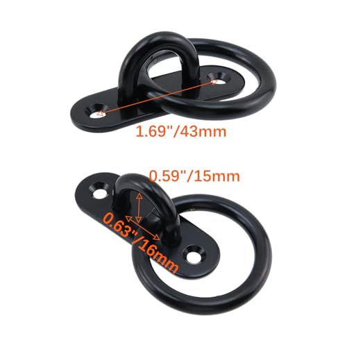 Semetall M6 Black Ceiling-Wall Mount Hook & Pad Eye Plate - 4 Pack 304 Stainless Steel Deck Hardware, Heavy Duty Anchor Rings for Boat Rigging, Yoga Swings, Hammocks & Marine Suspension(Oval) - size: M6 - Oval