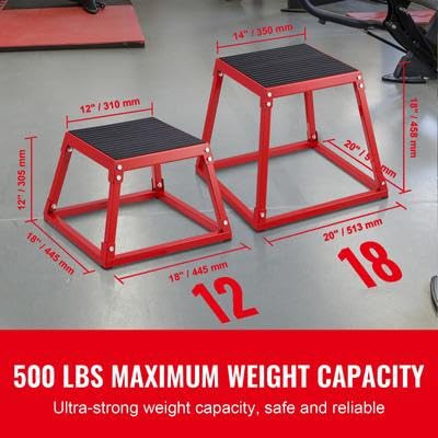 Happybuy 18" Plyometric Jump Box, Steel Plyo Box, Agility Platform, Anti-Slip Exercise Step Up Box for Home Gym Training, Conditioning, Strength, Red
