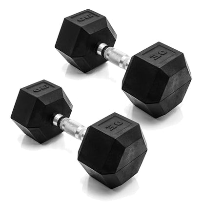 CAP Rubber Coated Dumbbell Weights, Free Weights for Home Gym Strength Training, Anti-Roll Hex Dumbbells with Black, Chrome & Comfort Grip Handles, Pairs & Sets - size: 30 lb - Pair, style: Chrome Handle