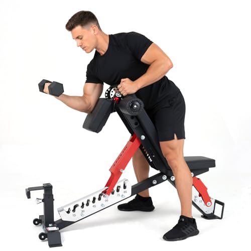 RitFit Adjustable/Foldable Utility Weight Bench for Home Gym - color: RED(3-Section)