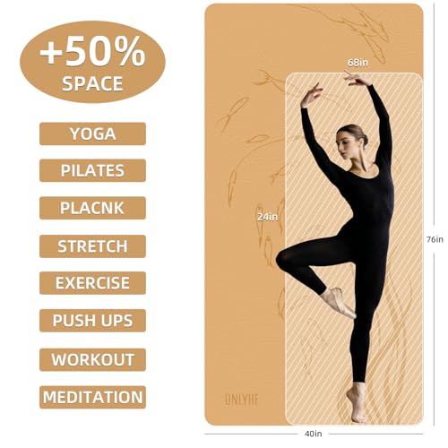 Extra Wide Yoga Mat 76"x40"x10mm TPE Double-Width Exercise Mat for Couples, Tall Yogis & Home Workouts, Non-Slip, Free of PVC & Latex - color: Orange + Grey