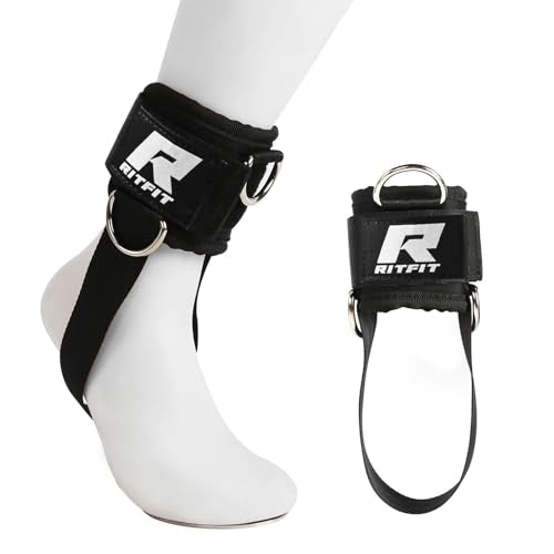 RitFit Kickback Ankle Straps Padded Ankle Strap for Cable Machine,Strong Hook and Loop,Reinforced 3 D-Ring, Adjustable Comfort fit Neoprene - Premium Ankle Cuffs to Enhance Abs, Glute & Leg Workouts - color: Black