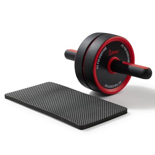 Sunny Health & Fitness Ab Roller Wheel, Durable Construction, Compact & Portable, Non-Slip Handles for Home Gym, Addominal Exercises & Core Strength Trainer - color: Red