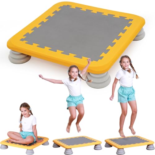 Mini Trampoline for Kids, 25 Inch Sensory Trampoline Bouncing Board with Non-Slip Base - color: Yellow