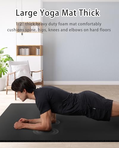 YR Large Yoga Mat for Men Thick Exercise Mat 76"x35" 15mm Foam Mat - color: Black