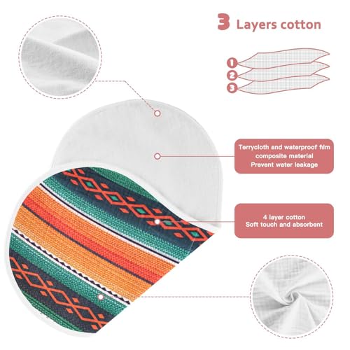 Mexican Ethnic Stripes Muslin Burp Cloths 4 Pack - Extra Large 22"x11", 4-Layer Soft Absorbent Cotton, Waterproof Backing, Baby Drool Rags for Newborn