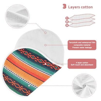 Mexican Ethnic Stripes Muslin Burp Cloths 4 Pack - Extra Large 22"x11", 4-Layer Soft Absorbent Cotton, Waterproof Backing, Baby Drool Rags for Newborn