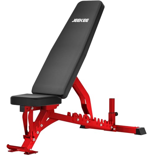 JEEKEE Adjustable Weight Bench, 40" Extended Backrest for Tall Lifters up to 6'5", 1300LBS Weight Capacity and 44 Adjustable Positions Bench for Garage and Home Gym Workouts - color: F5 Red