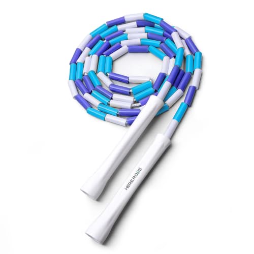 HEREROPE Jump Rope for Kids Ages 4-7 8-12, Hard Shatterproof Beads, Adjustable 7.2FT Tangle-Free Jump Rope for Boys Girls, School PE Fitness Outdoor Exercise - color: Blue White